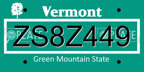 ZS8Z449 Vermont License Plate