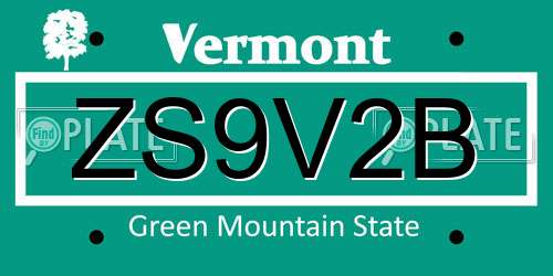ZS9V2B Vermont License Plate