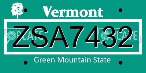 ZSA7432 Vermont License Plate