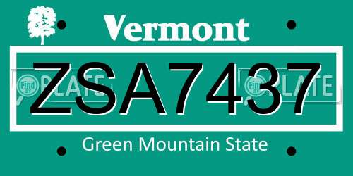 ZSA7437 Vermont License Plate