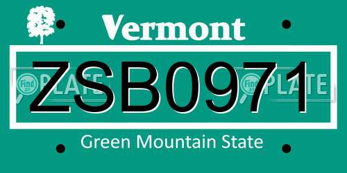 ZSB0971 Vermont License Plate