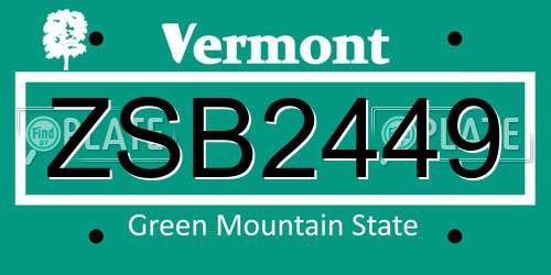 ZSB2449 Vermont License Plate