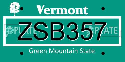 ZSB357 Vermont License Plate