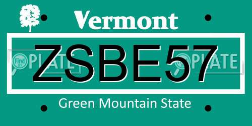 ZSBE57 Vermont License Plate