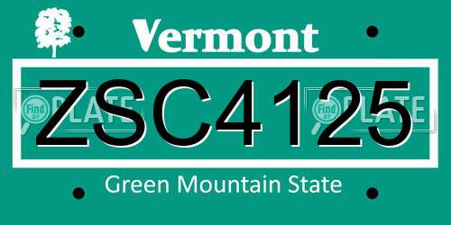 ZSC4125 Vermont License Plate