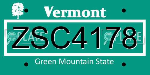 ZSC4178 Vermont License Plate