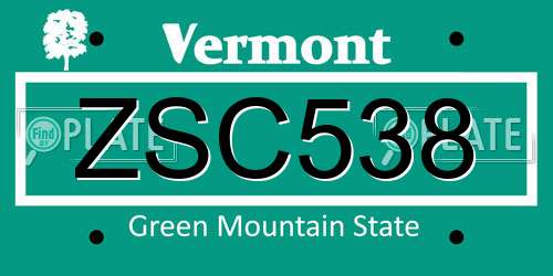 ZSC538 Vermont License Plate