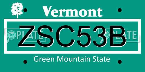 ZSC53B Vermont License Plate