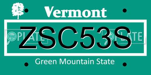 ZSC53S Vermont License Plate