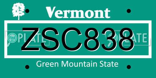 ZSC838 Vermont License Plate