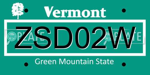 ZSD02W Vermont License Plate