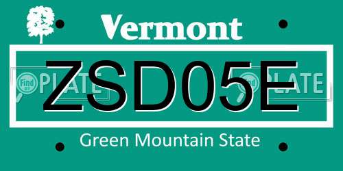 ZSD05E Vermont License Plate