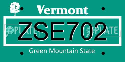 ZSE702 Vermont License Plate