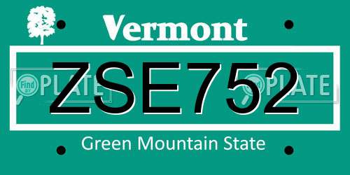 ZSE752 Vermont License Plate