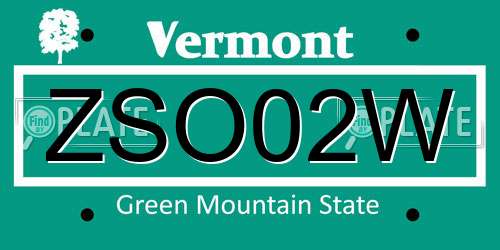 ZSO02W Vermont License Plate