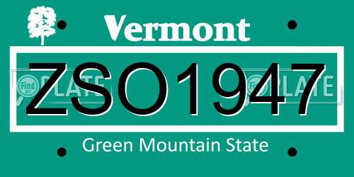 ZSO1947 Vermont License Plate