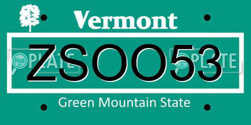 ZSOO53 Vermont License Plate