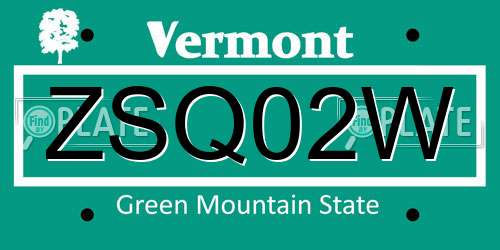 ZSQ02W Vermont License Plate