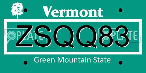 ZSQQ83 Vermont License Plate