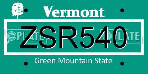 ZSR540 Vermont License Plate