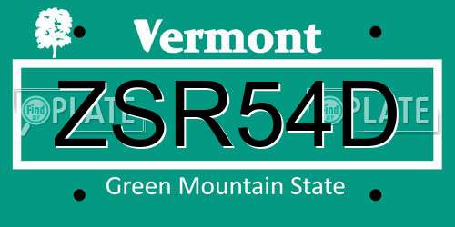 ZSR54D Vermont License Plate