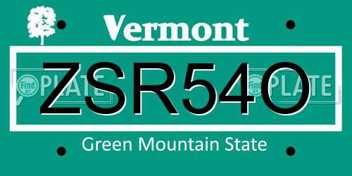 ZSR54O Vermont License Plate