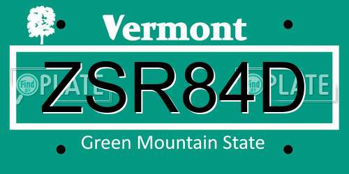 ZSR84D Vermont License Plate