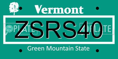 ZSRS40 Vermont License Plate