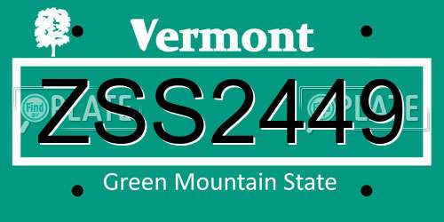 ZSS2449 Vermont License Plate