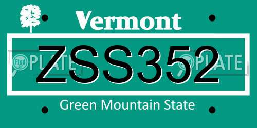 ZSS352 Vermont License Plate
