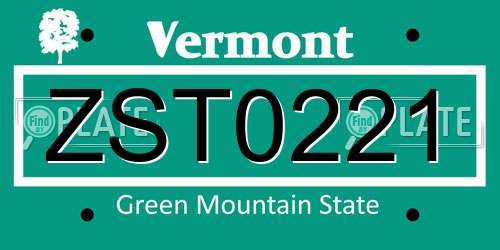 ZST0221 Vermont License Plate