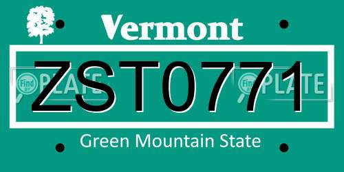 ZST0771 Vermont License Plate