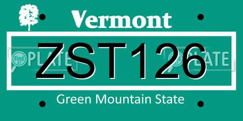 ZST126 Vermont License Plate