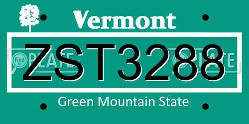 ZST3288 Vermont License Plate
