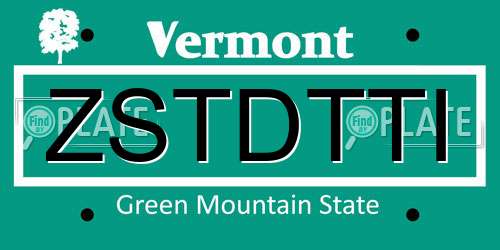 ZSTDTTI Vermont License Plate
