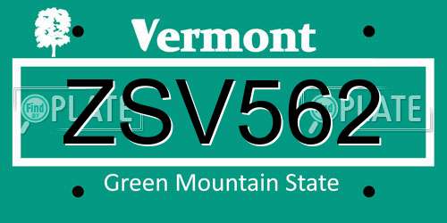 ZSV562 Vermont License Plate