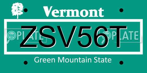 ZSV56T Vermont License Plate