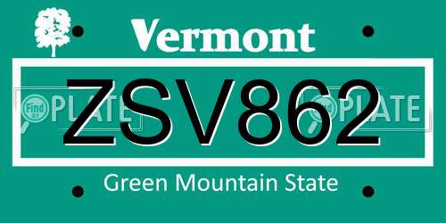 ZSV862 Vermont License Plate