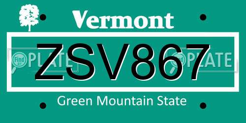 ZSV867 Vermont License Plate