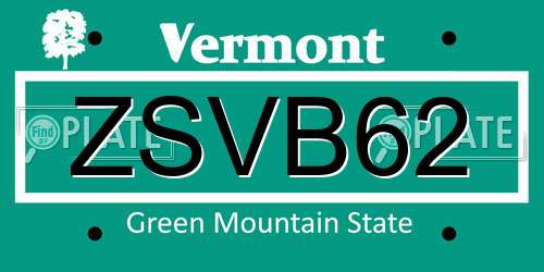 ZSVB62 Vermont License Plate