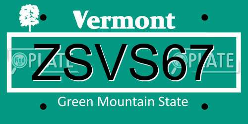 ZSVS67 Vermont License Plate