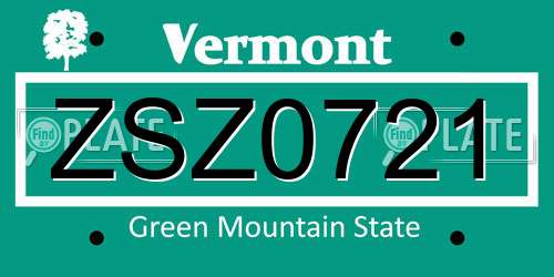 ZSZ0721 Vermont License Plate