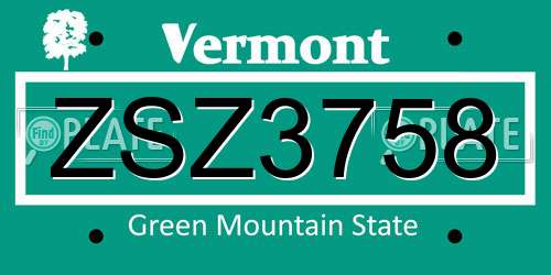 ZSZ3758 Vermont License Plate