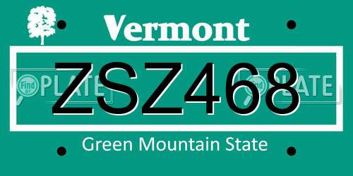 ZSZ468 Vermont License Plate