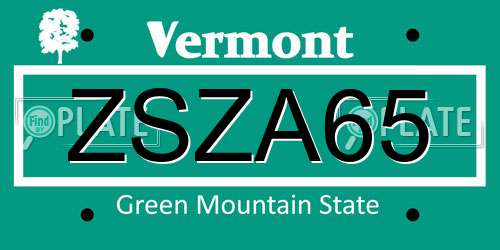 ZSZA65 Vermont License Plate