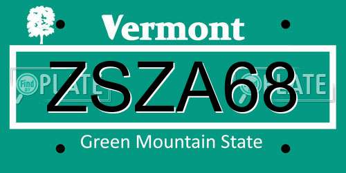 ZSZA68 Vermont License Plate