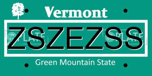 ZSZEZSS Vermont License Plate