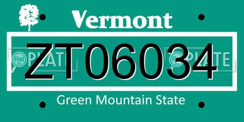 ZT06034 Vermont License Plate