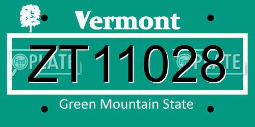 ZT11028 Vermont License Plate