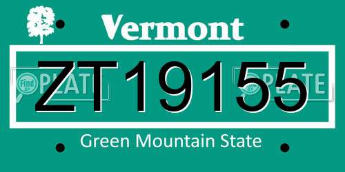 ZT19155 Vermont License Plate